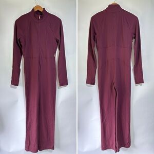 ATHLETA + ALICIA KEYS Goddess Bodysuit jumpsuit ribbed bootcut stretch Maroon